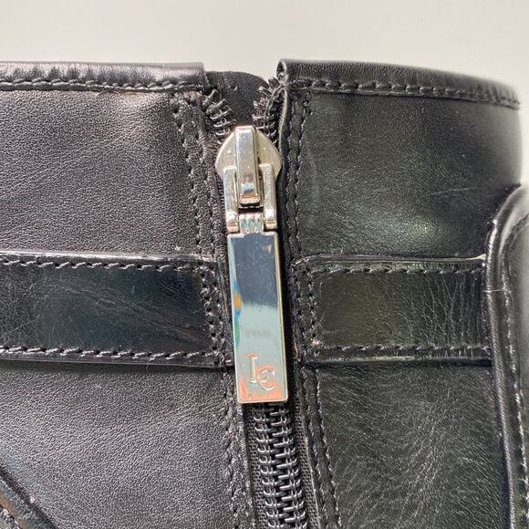 Louise et Cie Black Leather Zora Ankle Booties Low Stack Heel Almond Toe Buckle - Picture 12 of 16